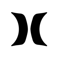 Black abstract logo with two mirrored curved shapes facing inward on a white background