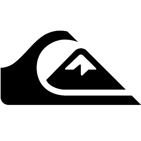 Black Quiksilver logo with stylized wave and mountain icon on white background