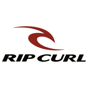 Rip Curl logo with red wave icon and black text on white background
