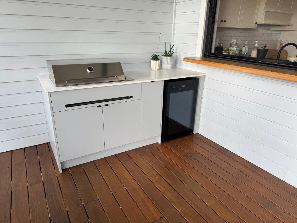 A Kitchen With a Sink, Refrigerator, and Wooden Floor — High Kraft Kitchens and Joinery in Shellharbour, NSW