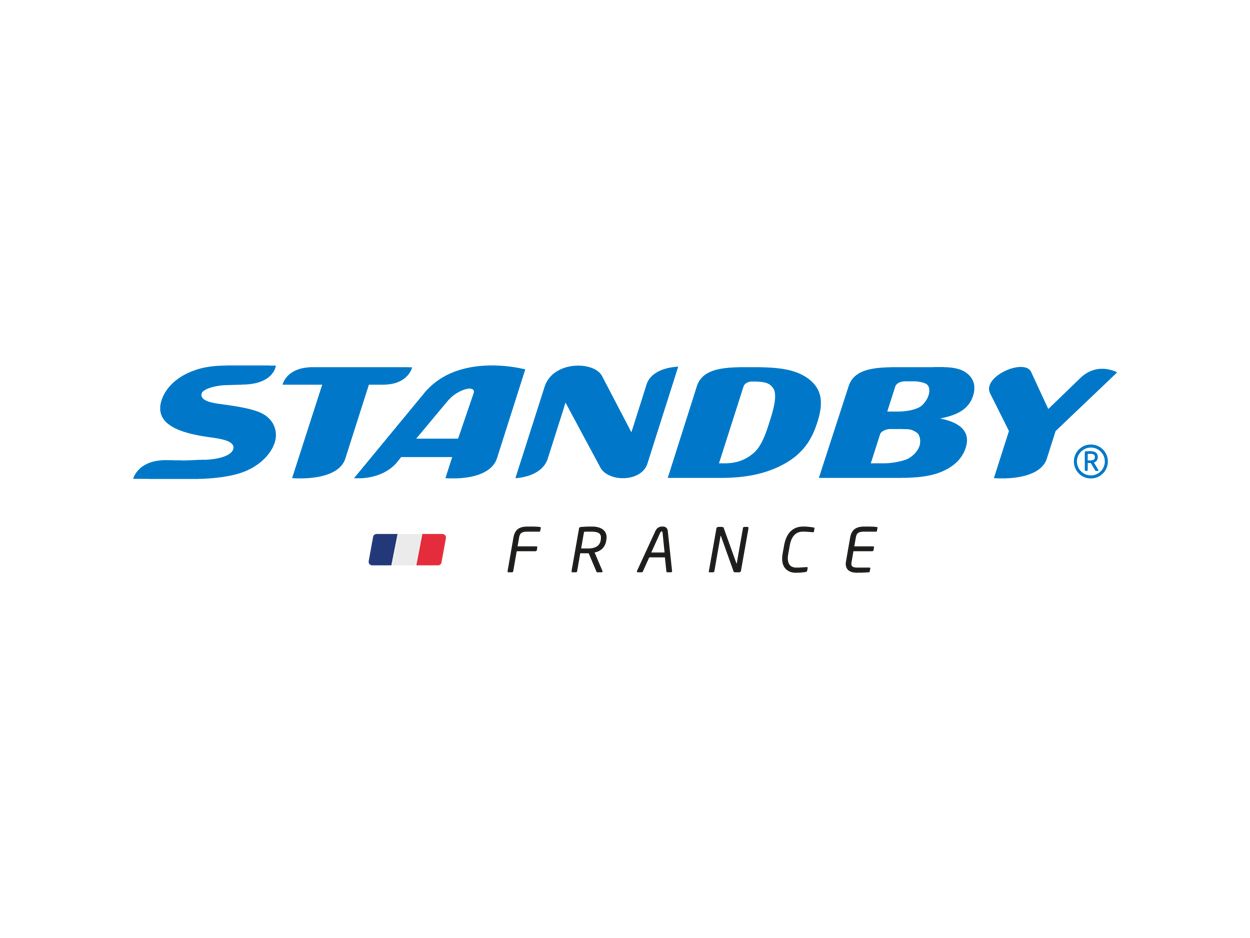 Le logo de Standby France est bleu et blanc sur fond blanc.