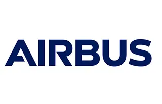 Le logo d'Airbus est bleu et blanc sur fond blanc.