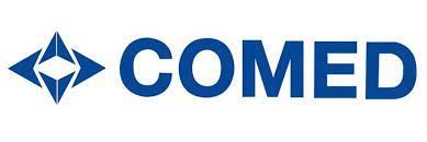 Le logo de comed est bleu et blanc avec un losange au milieu.