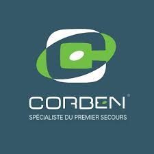 Un logo pour une entreprise appelée corben sur fond bleu.