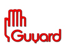Un logo rouge avec une main et le mot guyard