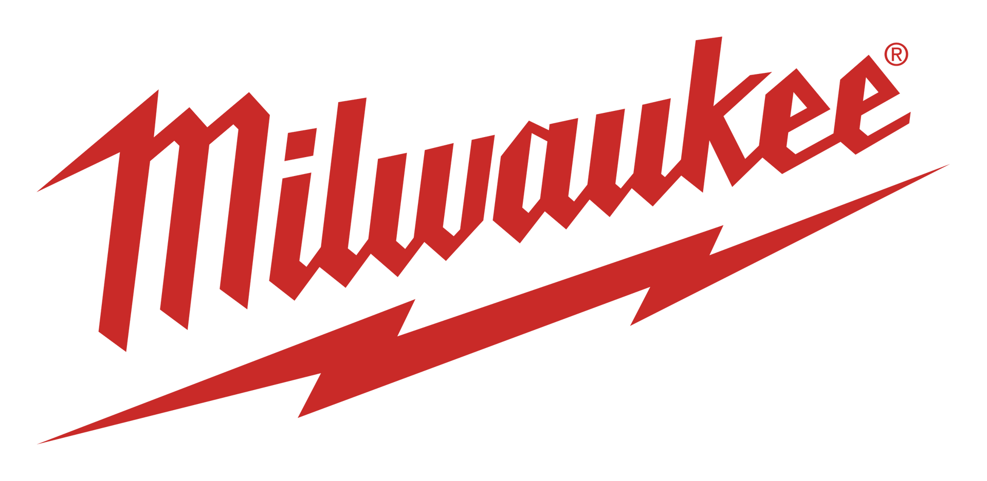 Un logo de Milwaukee avec un éclair sur fond blanc.