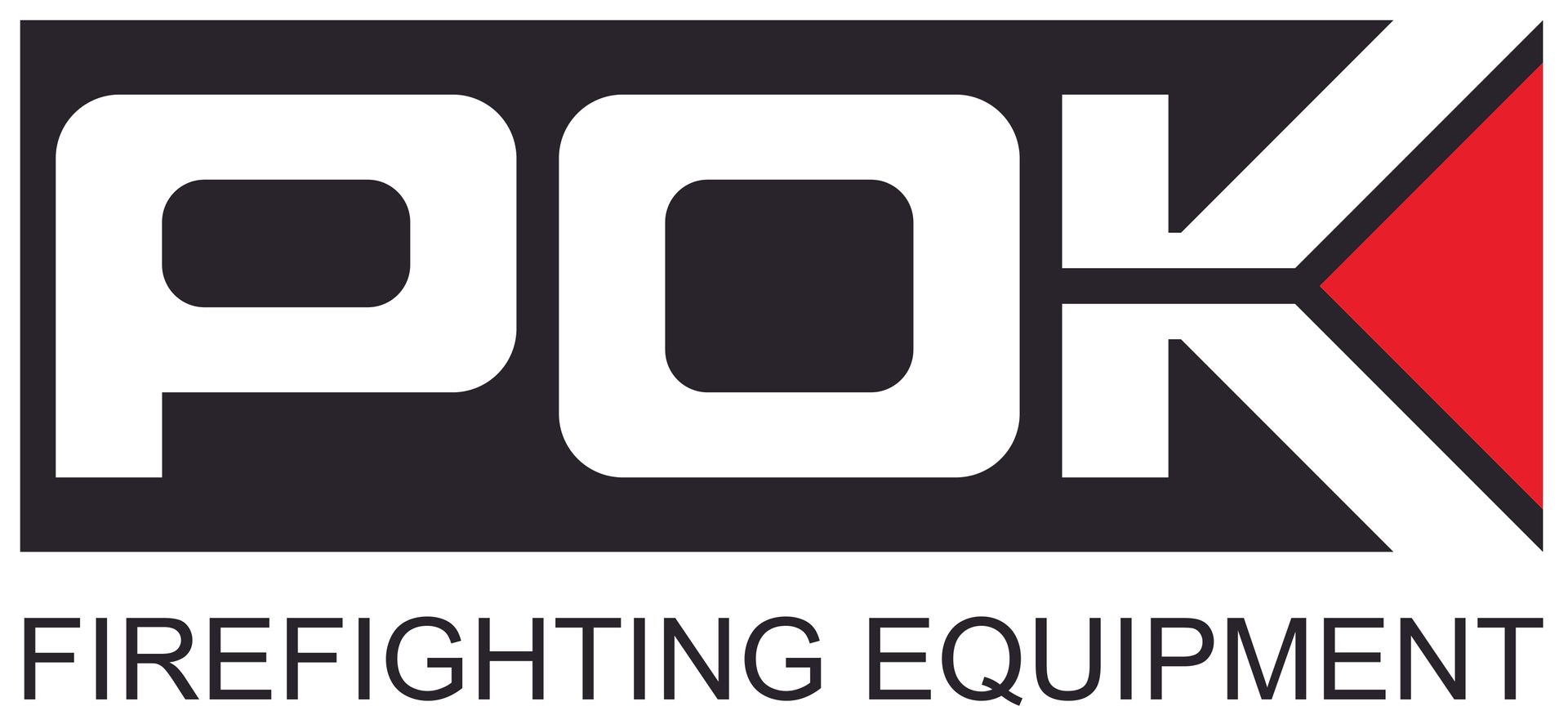 Le logo de l'équipement de lutte contre les incendies pok est noir et blanc avec une flèche rouge.