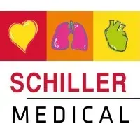 Le logo de Schiller Medical montre un cœur, des poumons et un cœur.