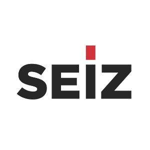 Le logo seiz est noir et rouge sur fond blanc.