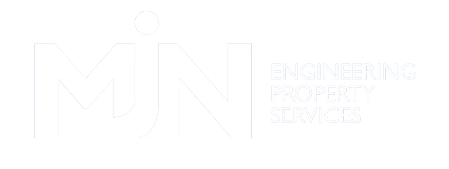 A white logo for a company called engineering property services.