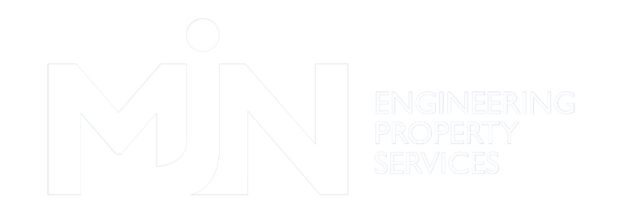 A white logo for engineering property services on a white background.