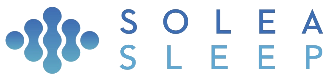 Solea Sleep logo with blue abstract icon and gray-blue text on a white background