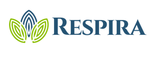 Respira logo with blue and green leaf icon on a white background