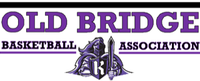 Old Bridge Basketball Association logo with purple text and a knight helmet emblem