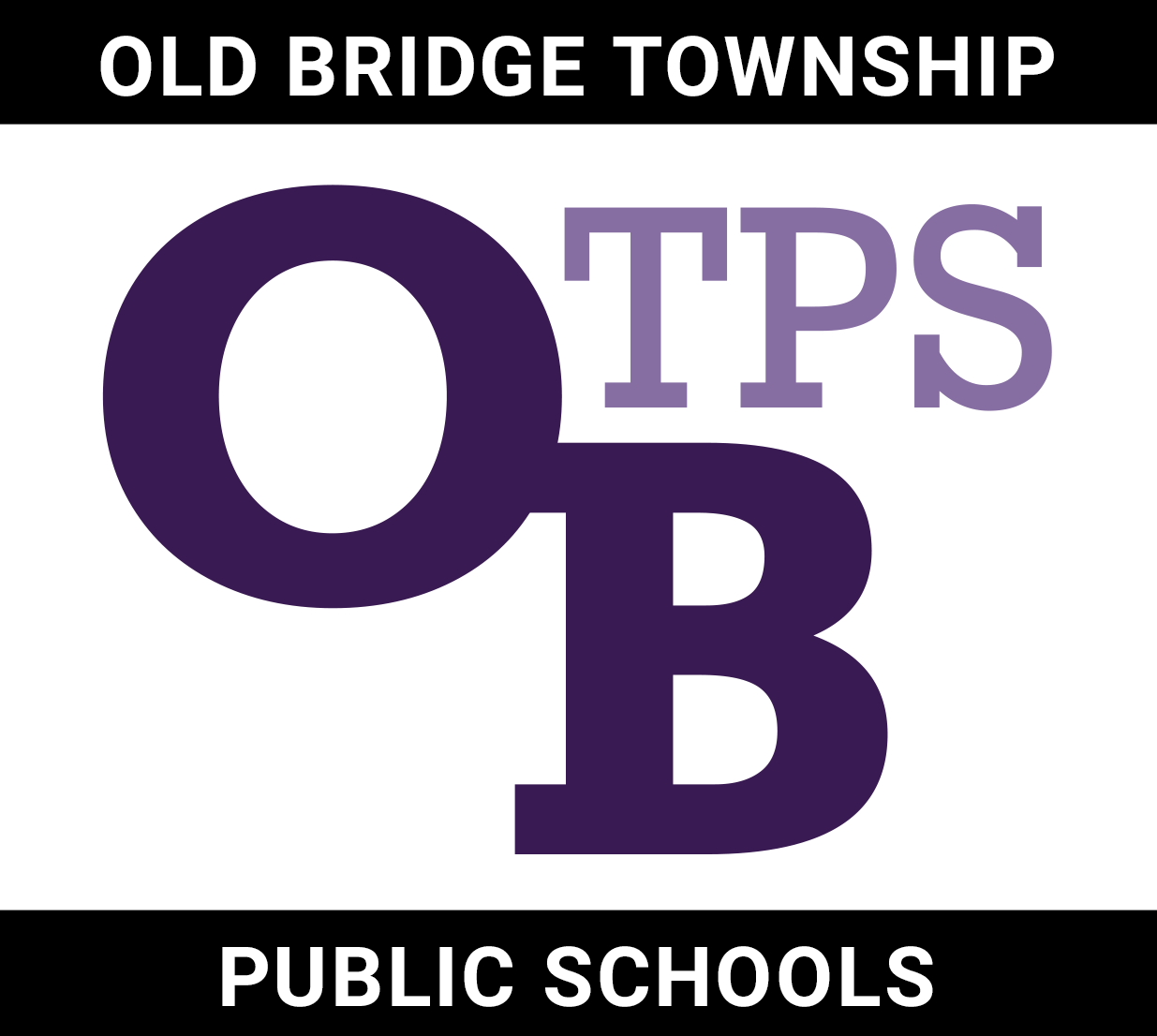 Old Bridge Township Public Schools logo with purple OBTPS initials on white and black background