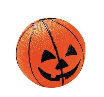 Cartoon flower dribbling a basketball, with white petals, green leaves, and a smiling face.