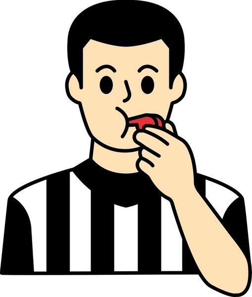 Referee in black-and-white uniform blowing a whistle