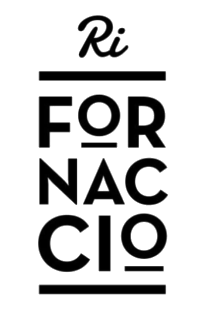 Logo per Ri Fornacio, testo nero su sfondo bianco. 