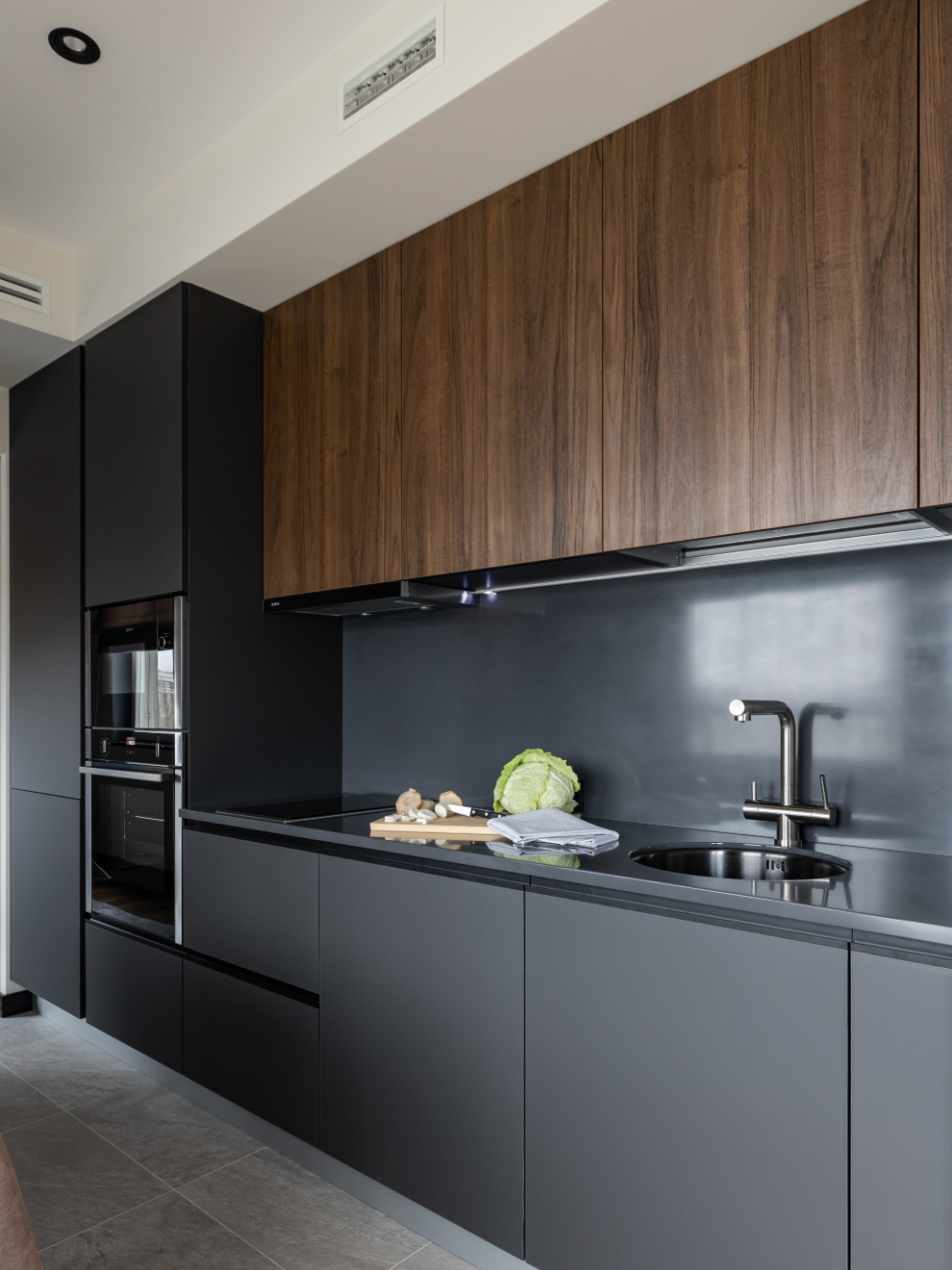 Modern Kitchen With Dark Gray Cabinets — Northco Constructions In Muirhead, NT