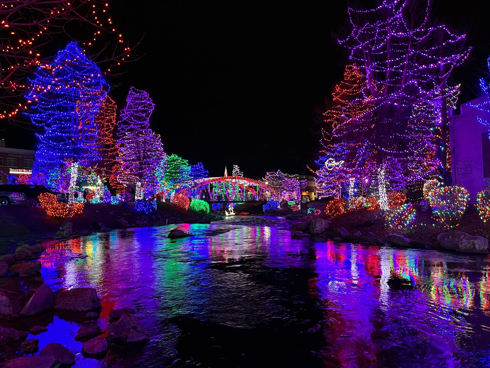 Christmas lights at Indian Creek in downtown Caldwell, Idaho.