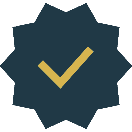A blue star with a yellow check mark on it