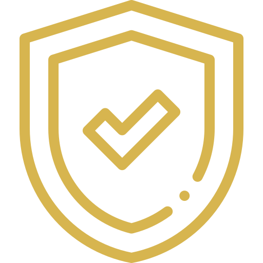 A gold shield with a check mark on it.