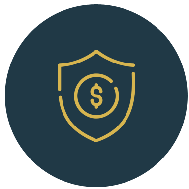 An icon of a shield with a dollar sign inside of it.