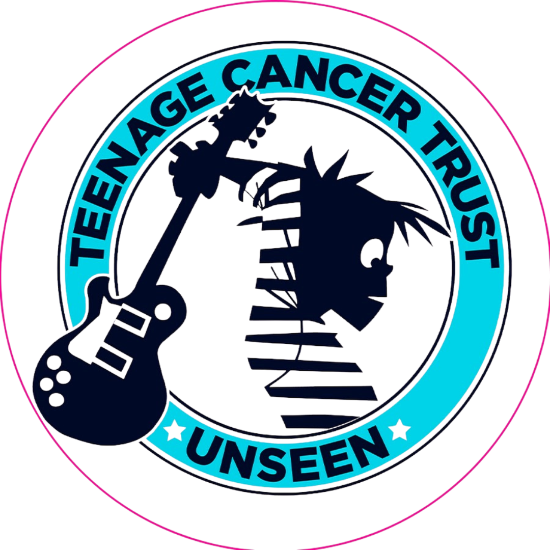 Teenage Cancer Trust logo: A figure with guitar, in a circle with 