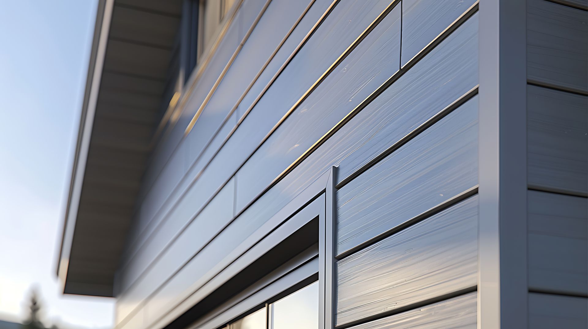 Close-up of modern horizontal fiber cement siding panels on a residential home exterior