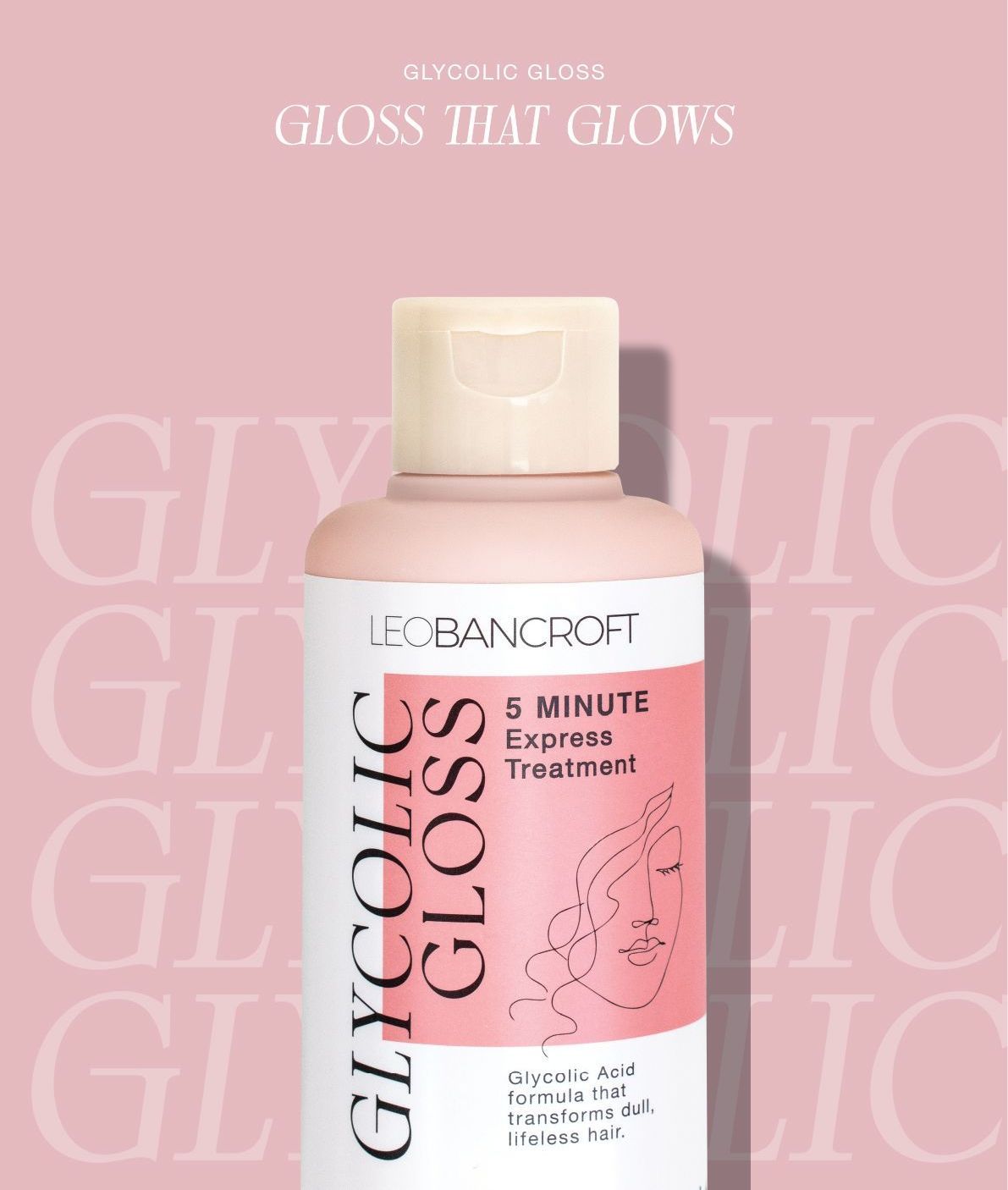Pink bottle of Eucerin Gold 5 Minute Serum treatment on a pink background with “glow that glows” text