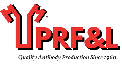 The logo for prf & l quality antibody production since 1960