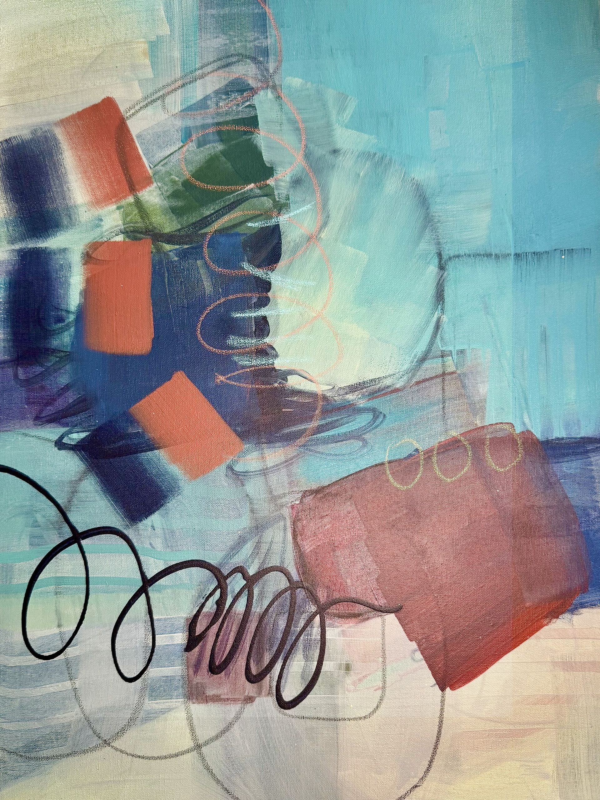 A close up of a colorful painting with a spiral in the middle.
