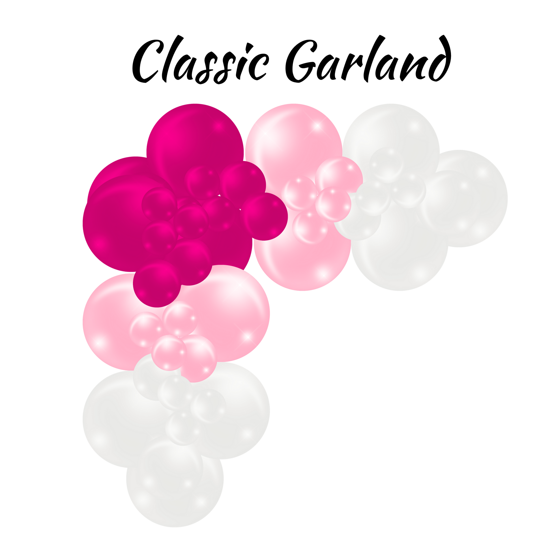Classic garland: fuchsia, pink, and white balloon arch.
