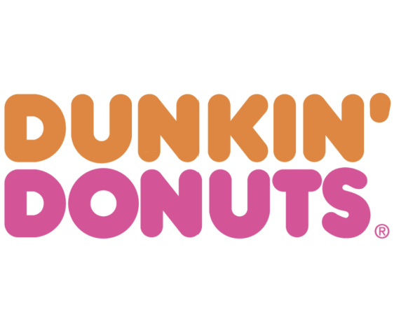 Dunkin' Donuts logo: orange and pink text stacked on top of each other, with the company name.