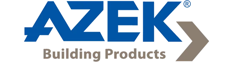 AZEK Building Products logo in blue and gray with a stylized arrow icon