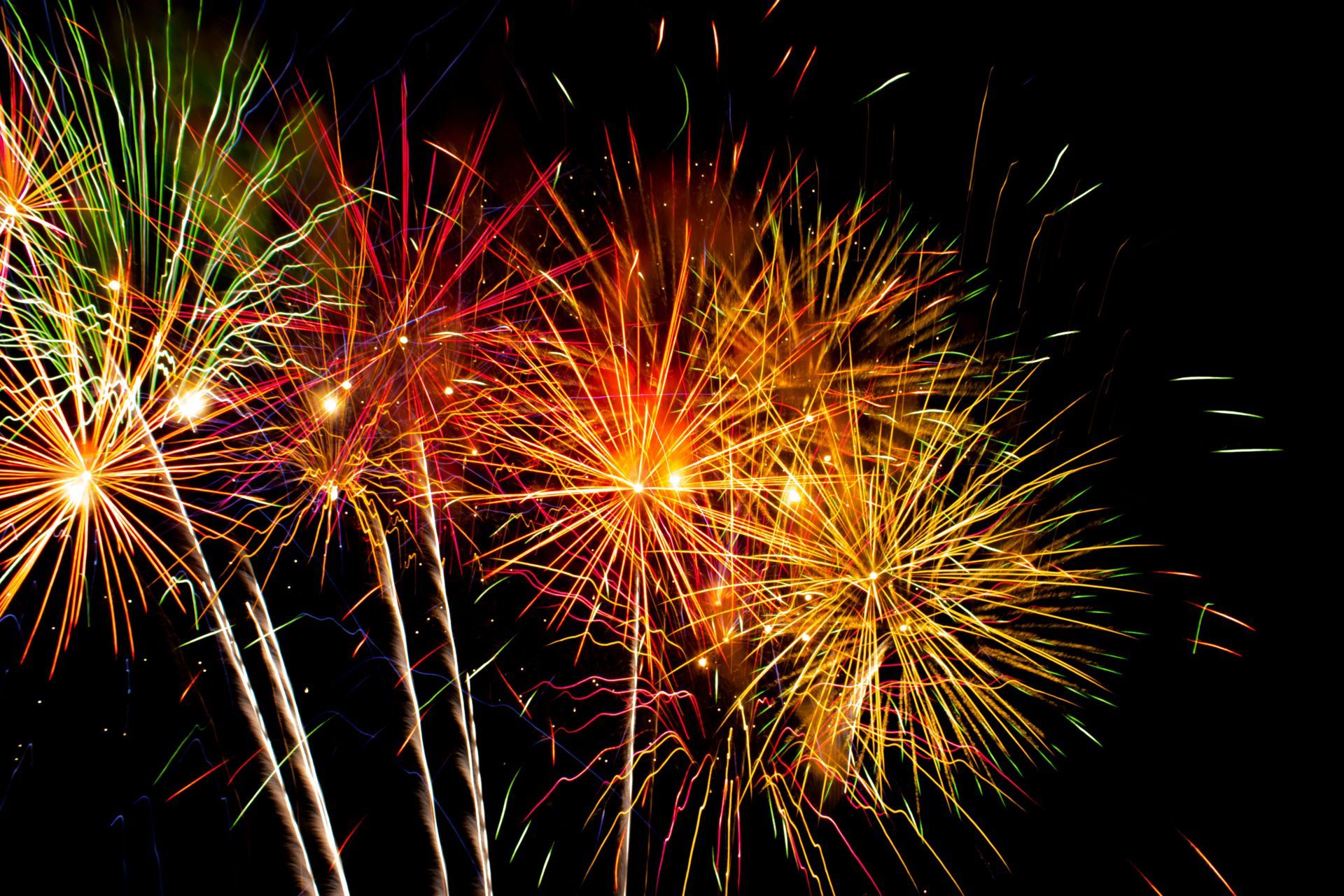 Colorful fireworks bursting against a black night sky