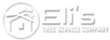 A white logo for a tree service company with a house in a circle.