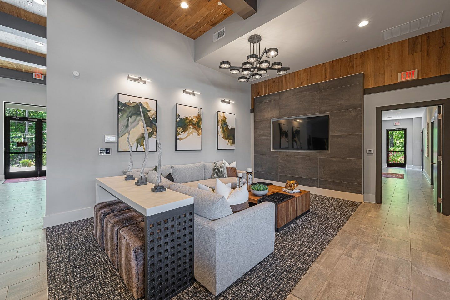 A living room with a couch and a television