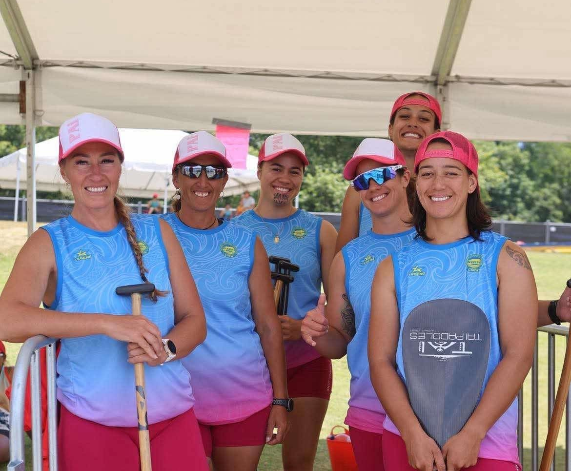Te Rangihuia (back right) pictured with the Te Autaikura paddlers who completed Poupou Whakapiki Mauri together.