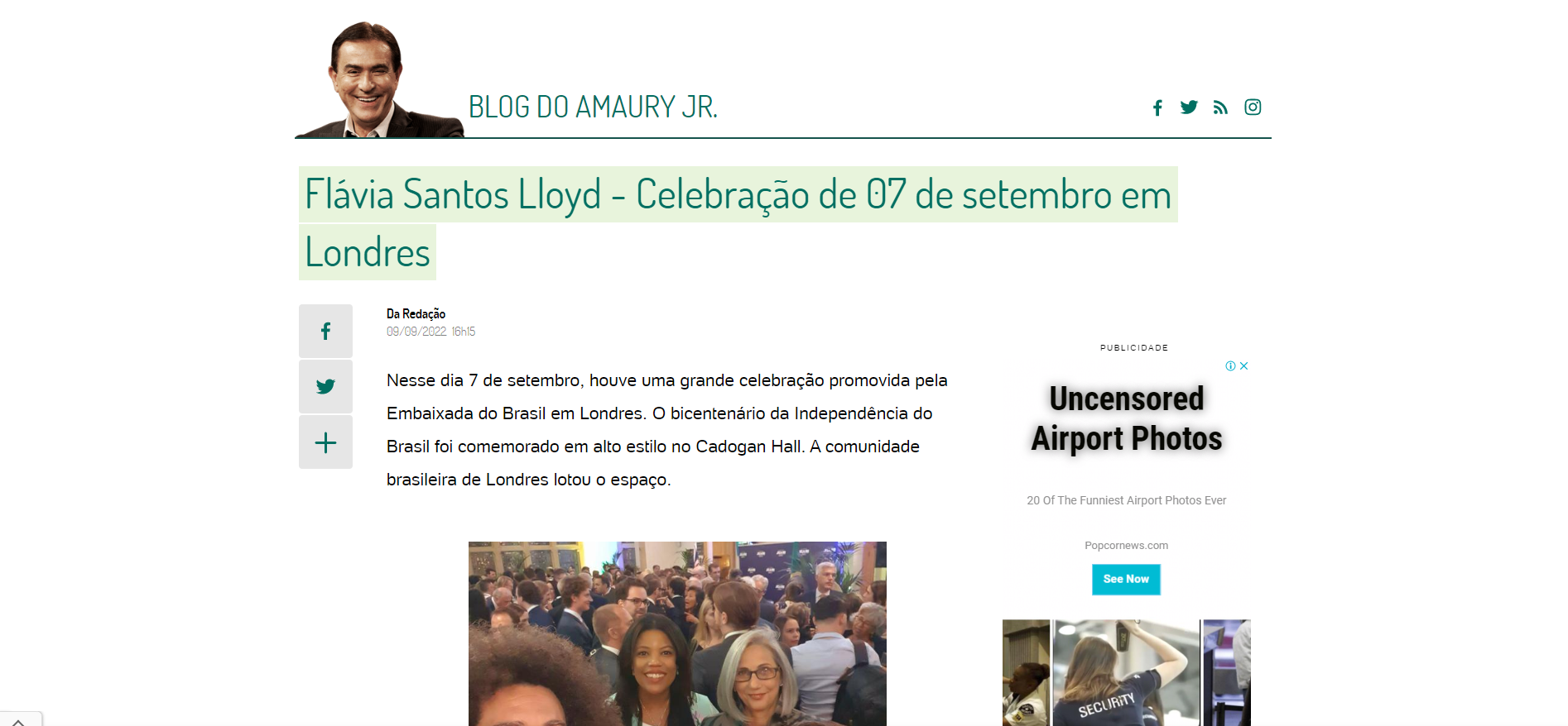 A screenshot of a news article about 7th of September celebrations in London, featuring a title and a photo of a crowd.