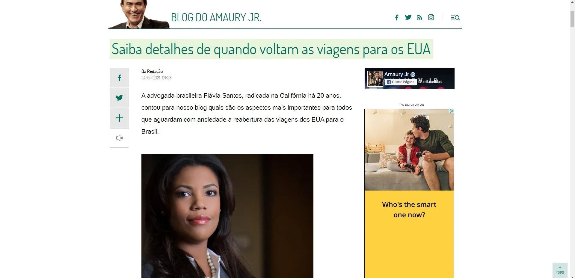 A news article webpage with the headline 