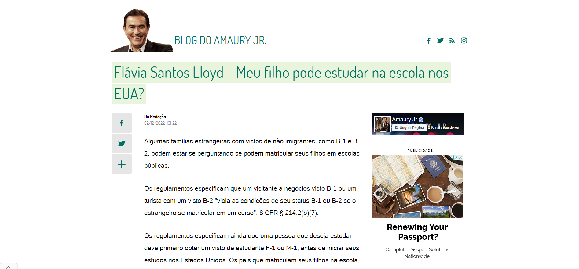 Article header featuring a man's photo, the title 