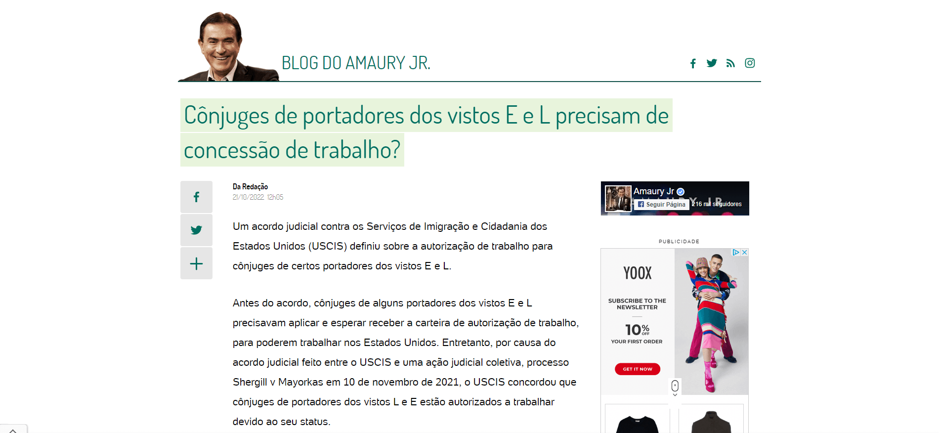 A blog post page with the title 
