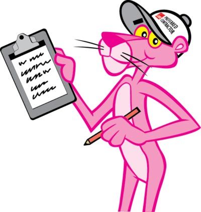 Pink Panther Holding Clipboard — Wisconsin Rapids, WI — Link's Contracting Inc. Pink Panther Holding Clipboard — Wisconsin Rapids, WI — Link's Contracting Inc.