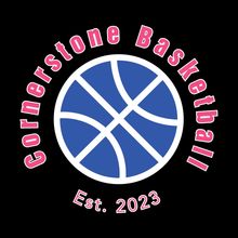 Cornerstone Basketball logo with pink text around a blue basketball and &ldquo;Est. 2023&rdquo; below