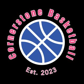 Cornerstone Basketball logo with pink text around a blue basketball and &ldquo;Est. 2023&rdquo; below