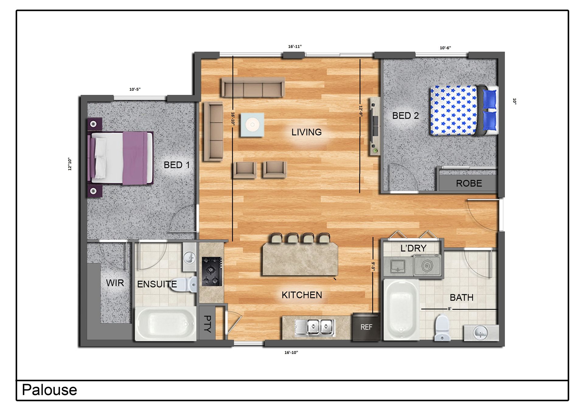 2 BED, 2 BATH FLOOR PLAN