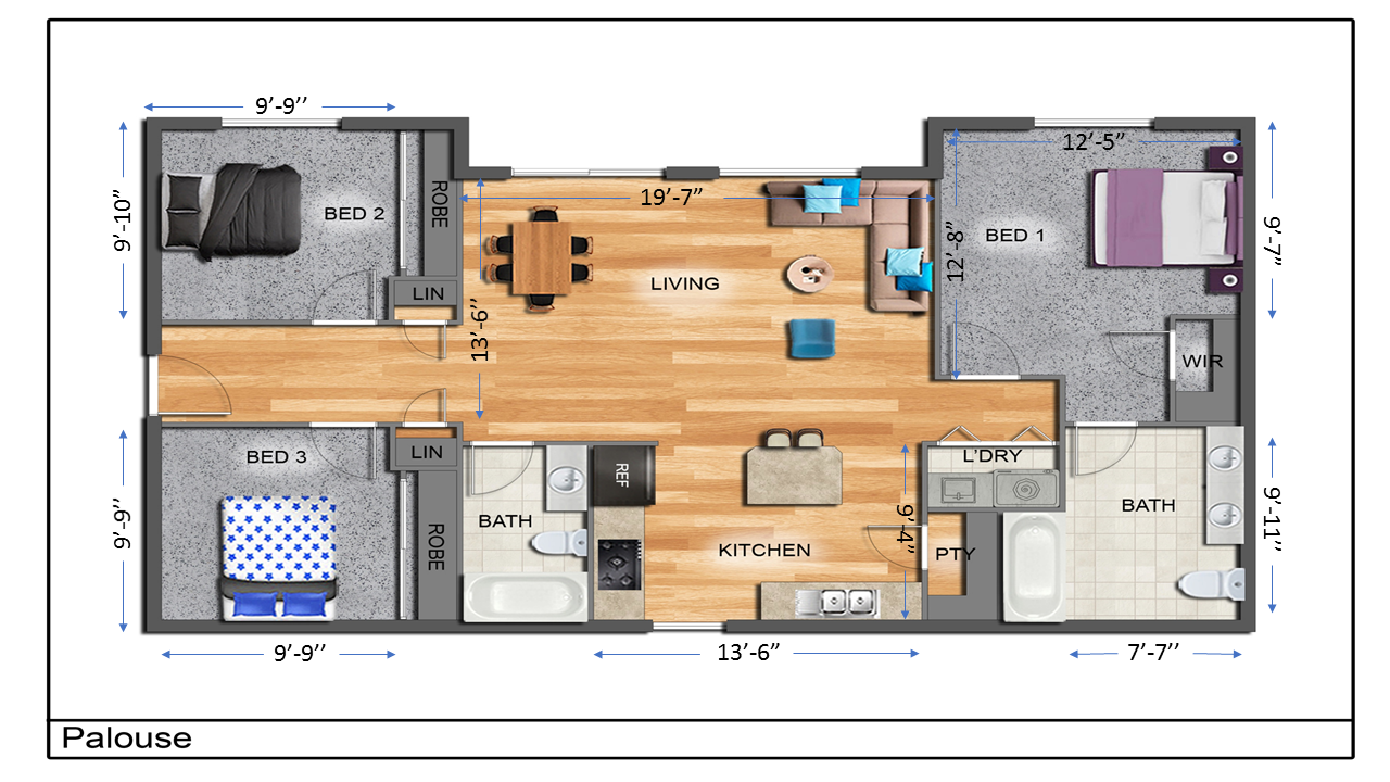 3 BED, 2 BATH FLOOR PLAN