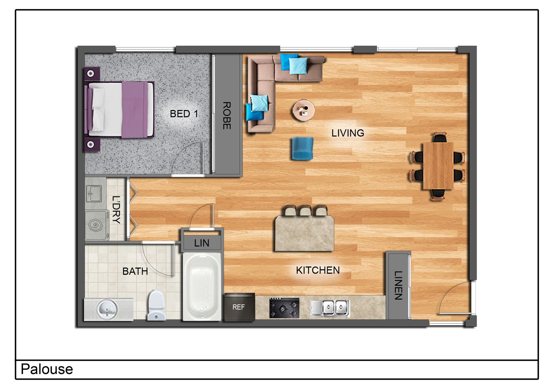 1 BED, 1 BATH FLOOR PLAN