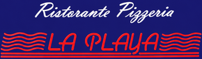 Logo per Ristorante Pizzeria La Playa in scritta rossa su sfondo viola con linee ondulate rosse